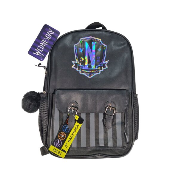 Wednesday Addams Family Nevermore Academy 17" Backpack Goth - Picture 1 of 2